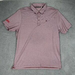 Travis Mathew Polo Shirt Mens XL Red‎ Striped Tecate Logo Golf Casual Peru